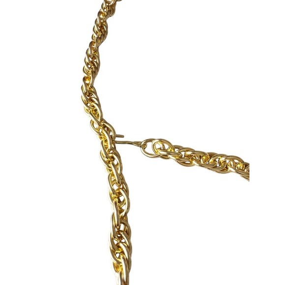 Vintage 80s Gold Tone Rope Chain Belt with Textured Ball Pendant Chunky Heavy main image 6